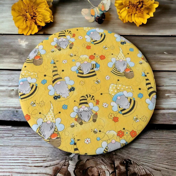Kitchenaid Bowl Cover Bee Gnomes Reversible Mixer Cover White and Black Ticking - Picture 1 of 6